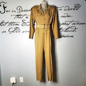 Vintage 80s Khaki Pantsuit | Romper w/ Belt by CDC, M